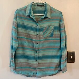 Prana blue/green plaid button down top small
